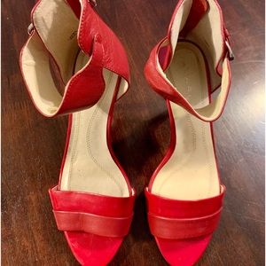 Tahari Laura Red Ankle Strap Heels, Size 6.5